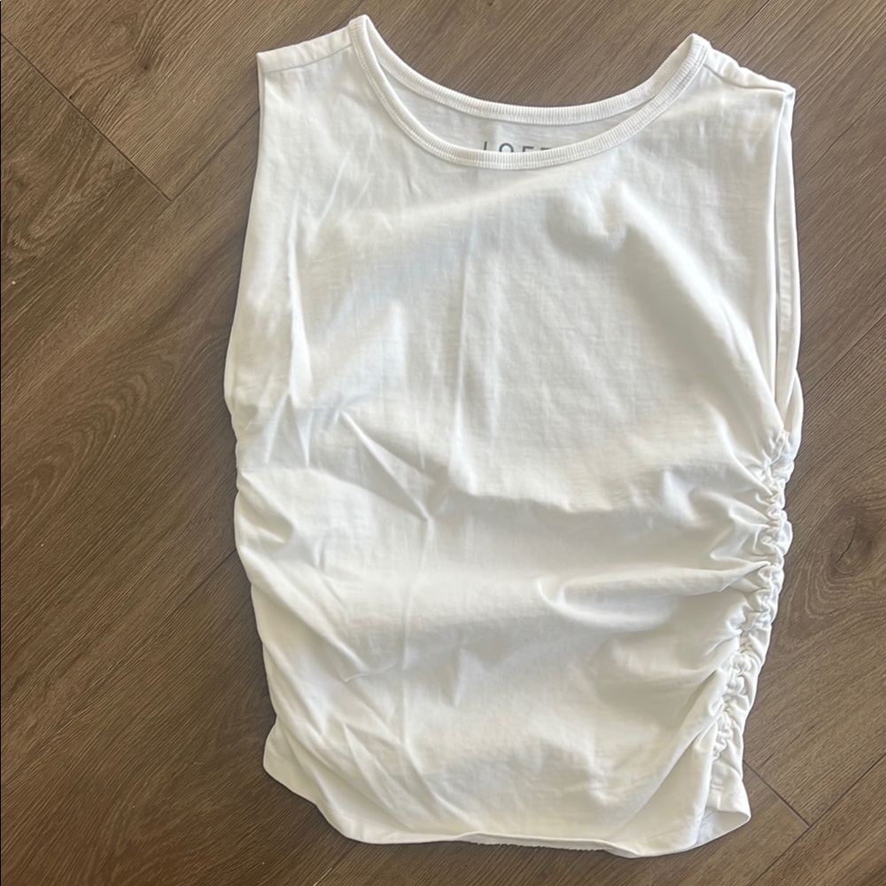 LOFT Women's White Side-Ruched Tank Top Size Small S